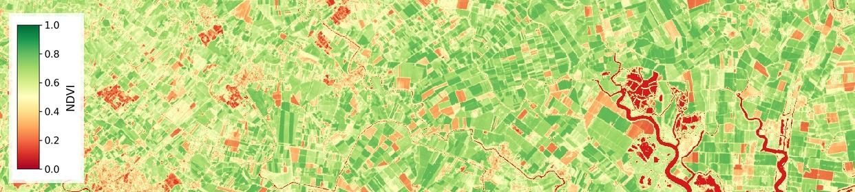 Mapa de vigor por satélite mostrando vegetação saudável e sob stress em cores diferentes