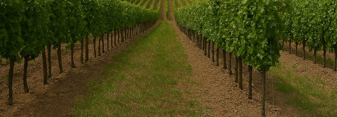 Fileiras de vinha verdes e bem cuidadas na zona da Bairrada/Dão